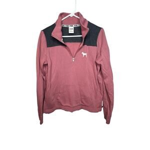 PINK Quarter Zip Pullover Coral Sweater Size Small